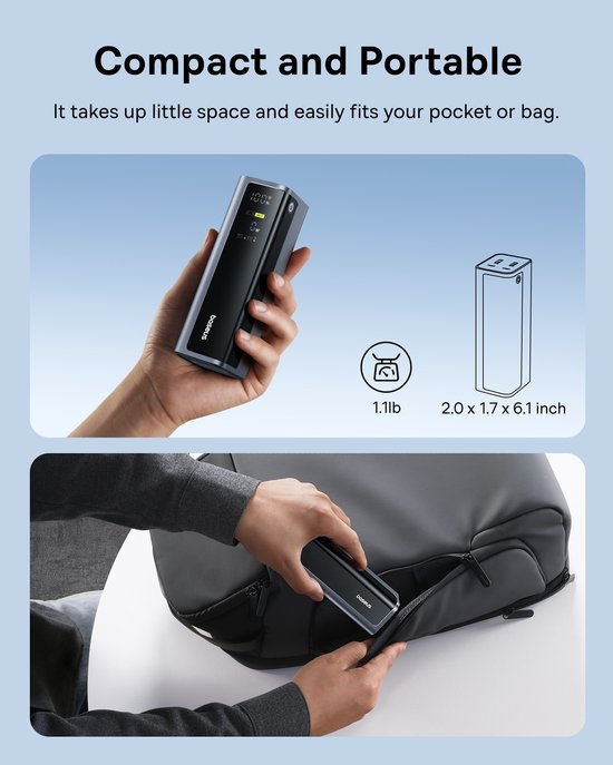 Baseus EnerGeek Power Bank -145W 20800mAh Laptop Powerbank- -Draagbare Oplader-Externe batterij met 2X USB-C PD 3.0 100W Max Snel opladen, Digitaal scherm, Compatibel met MacBook Pro, Dell, HP, SteamDeck, iPhone 16/15/14/13, Samsung