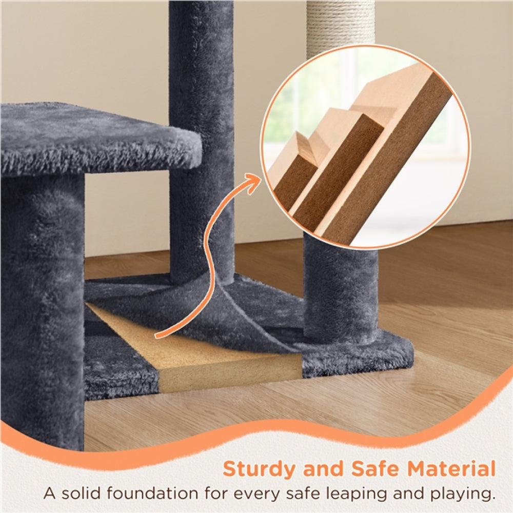 Multi Level Cat Tower 145 cm - 48,5 x 40,5 cm - Donkergrijs