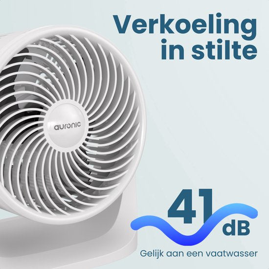 Auronic Tafelventilator - 3 Snelheden - Kleine Ventilator - Vloerventilator - Muurmontage mogelijk - 41db - 90° Oscillatie - 7 Meter Luchtstroom - Wit