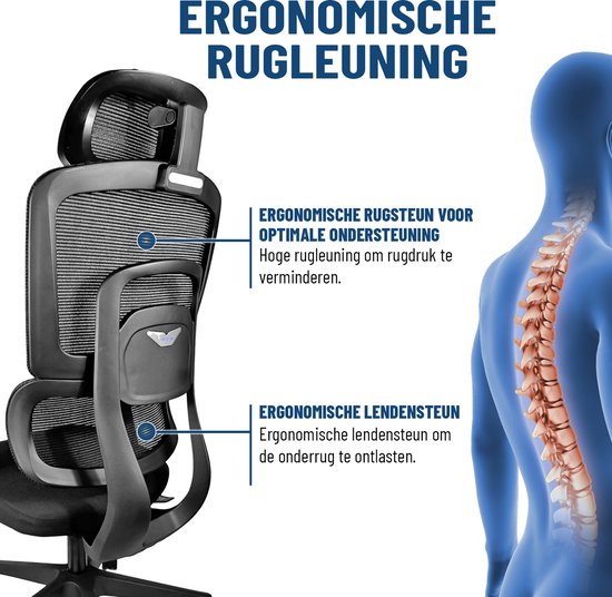 ArtGlobal® Ergonomische bureaustoel - verstelbaar - lendensteun - 125° kantelbaar