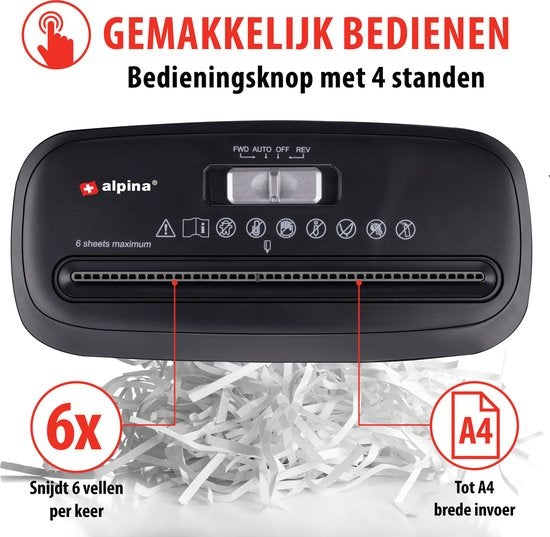 alpina Papierversnipperaar - Creditcard Vernietiger - Papiervernietiger met Opvangbak - Zwart
