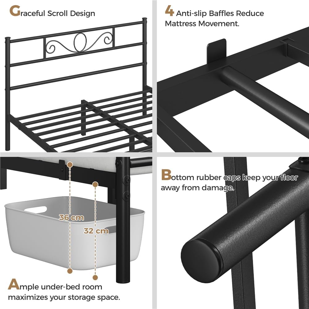Yaheetech Metalen Bedframe - Zwart - 207 x 162 x 89 cm - Tweepersoons, Matras 160 x 200 cm