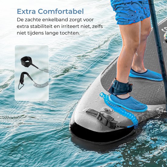 Supper Sup Board - Max. 120KG - Opblaasbaar – Paddle Board – Pomp – Vin – Leash – Draagtas – 285 x 76 cm - Zwart
