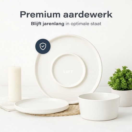 Luft Serviesset 6 Persoons - Restaurant Bordenset - Kommen - Eetborden - Modern - Massief Aardewerk, Keramiek - Creme/beige/wit - 18 delig