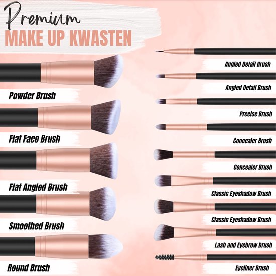VAIVE Make Up Kwasten Set - Foundation Kwast - Oogschaduw Borstels - Poederkwast - Makeup Kwasten - Kwastensets - Wenkbrauw Borstel
