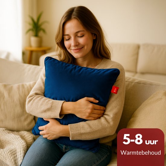 Coozie Oplaadbaar Warmtekussen – Draadloos & Bedraad – 45–65°C – Velvet – 45 x 45 cm – Donkerblauw – Elektrisch Kussen – Incl. Powerbank – Tot 8 uur warmte