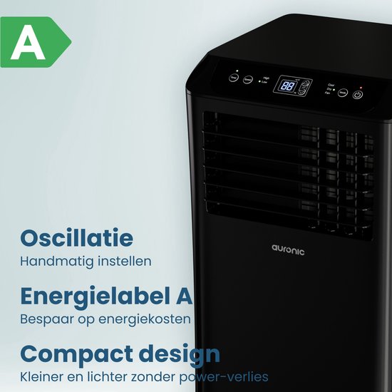 Auronic Mobiele Airco - 10.000 BTU - 4-in-1 - Airconditioning met 2 Raamafdichtingskits - Ventilator - Ontvochtiger - Tot 25m² - Zwart