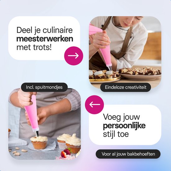 Spuitzak met spuitmondjes | Herbruikbaar | 6 spuitmondjes | roze