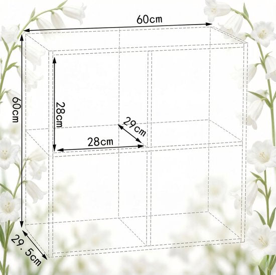 FloraGrace Boekenkast – 4-Vaks Open Opbergrek – 59,6 x 59,8 x 29,5 cm – Hout – Wit – Staande Opbergkast Voor Woonkamer Of Kantoor