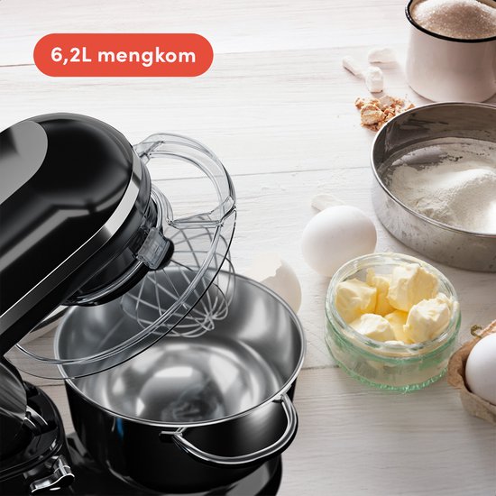 KitchenBrothers Keukenmachine – Incl. Mengkom & Opzetstukken – 1400 W – 38.7 x 23.8 x 31.4 cm – Zwart