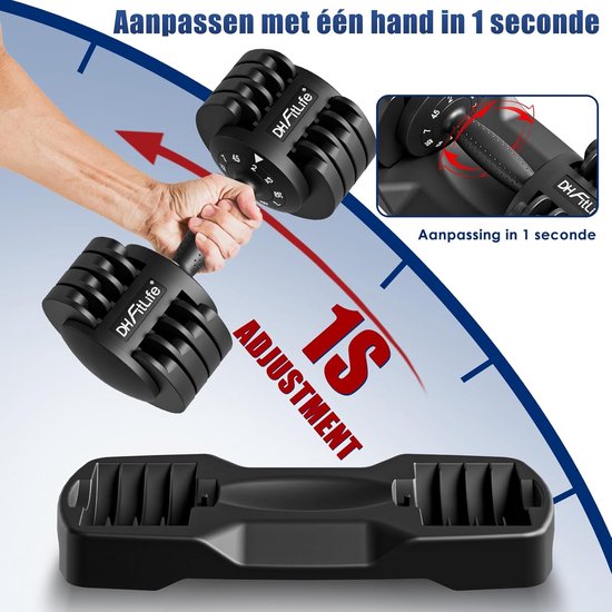 DH FitLife Verstelbare Dumbbells Set 12KG | 2 STUKS | 5-in-1 Variabele Gewichten | Verstelbare Dumbbells van 2 tot 12 kg | Krachttraining, Korte Halterset met Ruimtebesparende Halterschijven voor Thuistraining, Korte Halters Verstelbaar