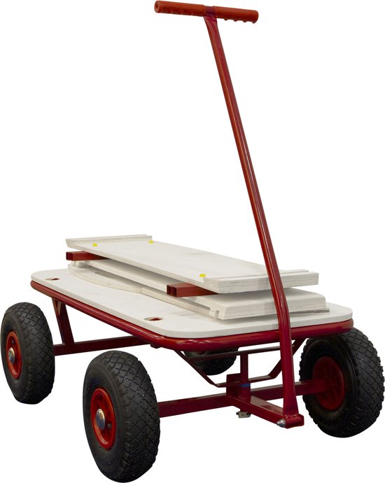 Sunny Billy Beach Wagon Bolderkar Rood - Blank hout - Bolderwagen met luchtbanden - 94x61x97cm