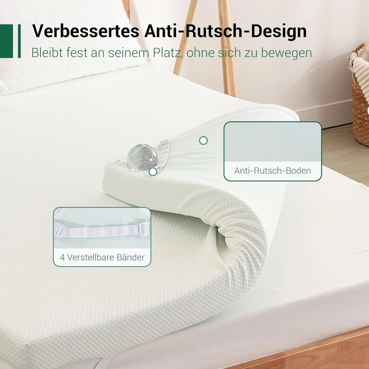 Ego Home Gel Matrastopper 140 x 200 x 9 cm - Koudschuim met Groene Thee - Hardheid H2 - Afneembare Wasbare Hoes