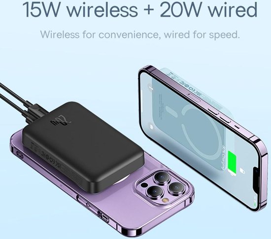 Baseus Mini 10.000 mAh Powerbank Zwart | Compact Met MagSafe & Fast Charge | 20W USB-C | Geschikt voor Apple iPhone en andere smartphones