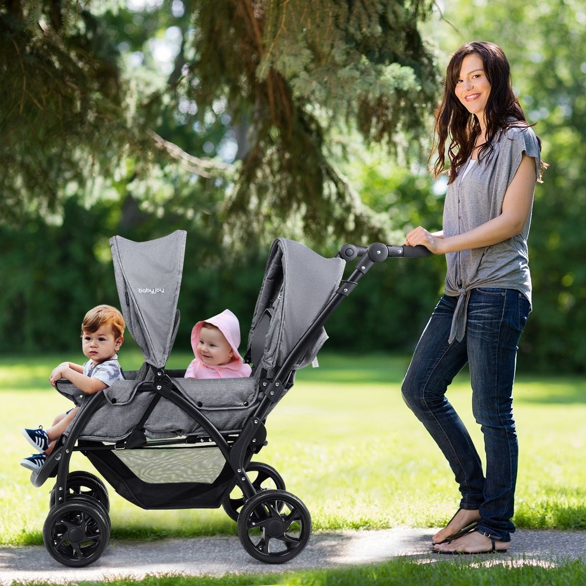 Coast Opvouwbare Tweeling Kinderwagen - Twin Buggy - voor 2 kinderen - Grijs