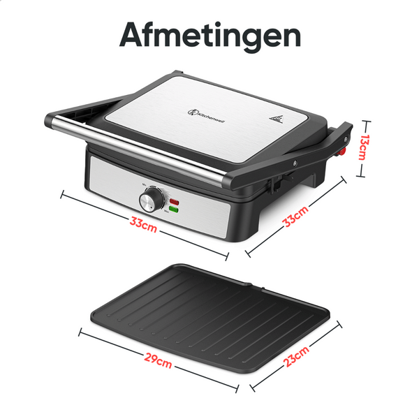 Kitchenwell Contactgrill - Tosti apparaat - Grill apparaat - Uitneembare platen - Anti-aanbaklaag - 3-in-1 -180 °C grill - Vaatwasserbestendig