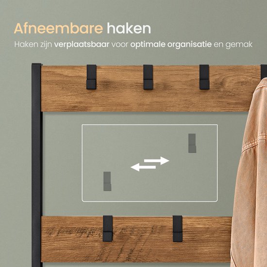 O'DADDY® Garderoberek Met Spiegel - Kapstok - Schoenrek - Kapstok staand - Vintage Look - Zwart en Bruin - Schoenenrek - kapstokken