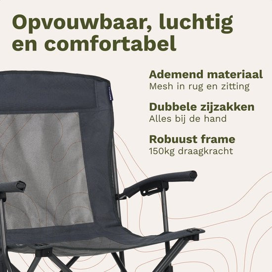 TRVLMORE Campingstoel - Opvouwbaar - 150KG Draagvermogen - Incl. Draagtas - Klapstoel - Visstoel - Kampeerstoel - Vouwstoel - Grijs