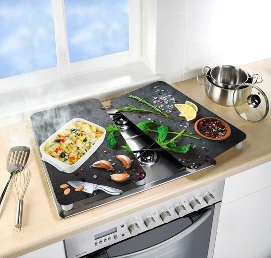 WENKO Glazen beschermplaten voor fornuizen - 2 stuks HERBS