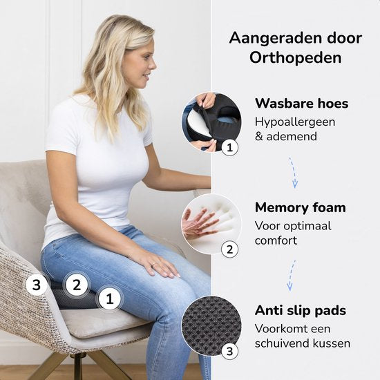Zitkussen Orthopedisch - Donut kussen - Stuitje - Ergonomisch - Traagschuim - Voor Auto, Bureaustoel & Bank - Alyze