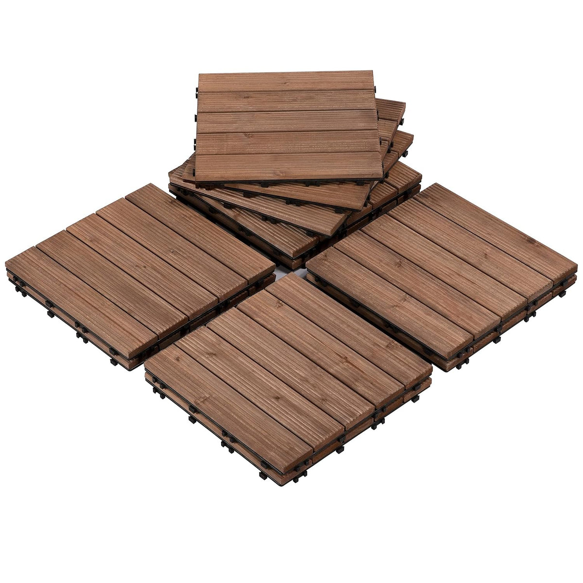 Yaheetech Houten Vlondertegels 30x30 cm – Sfeervol Bruin – Sparrenhout en Polypropyleen