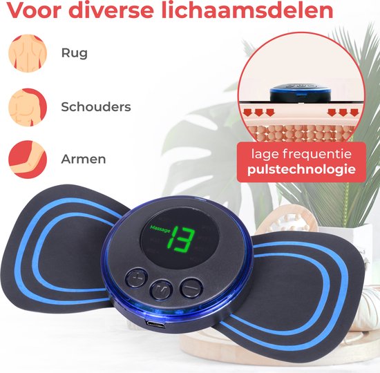 Nuvance - EMS Massage Apparaat met Bediening - 6 Herbruikbare Massage Matjes - Stimuleert Bloedsomloop - Geschikt voor Rug, Armen en Benen - Draadloos - 8 Standen en 19 Intensiteiten - Zwart/Blauw