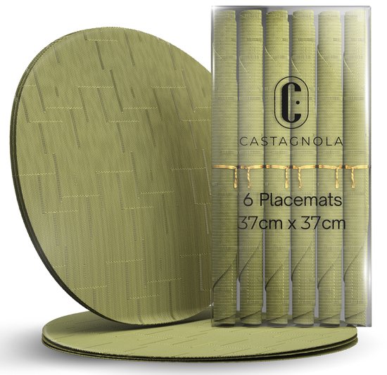 Castagnola Placemats - Placemat van Kunststof - Onderlegger - Onderzetter - Placemats Plastic en PVC - 6 Stuks - Diameter 37cm - Groen
