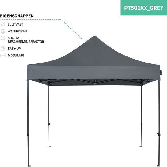 VONROC Partytent - 3x3 m – Premium easy-up Partytent - Modulair Ontwerp – Opvouwbaar – Waterdicht – Stalen Frame - 50+ UV Bescherming - Incl. Opbergtas - Grey