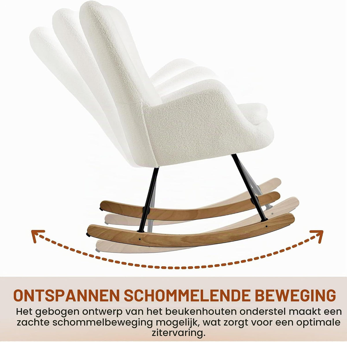 Yaheetech Schommelstoel Boucle Wit met Opklapbare Rugleuning - 82,5 x 70 x 95,5 cm