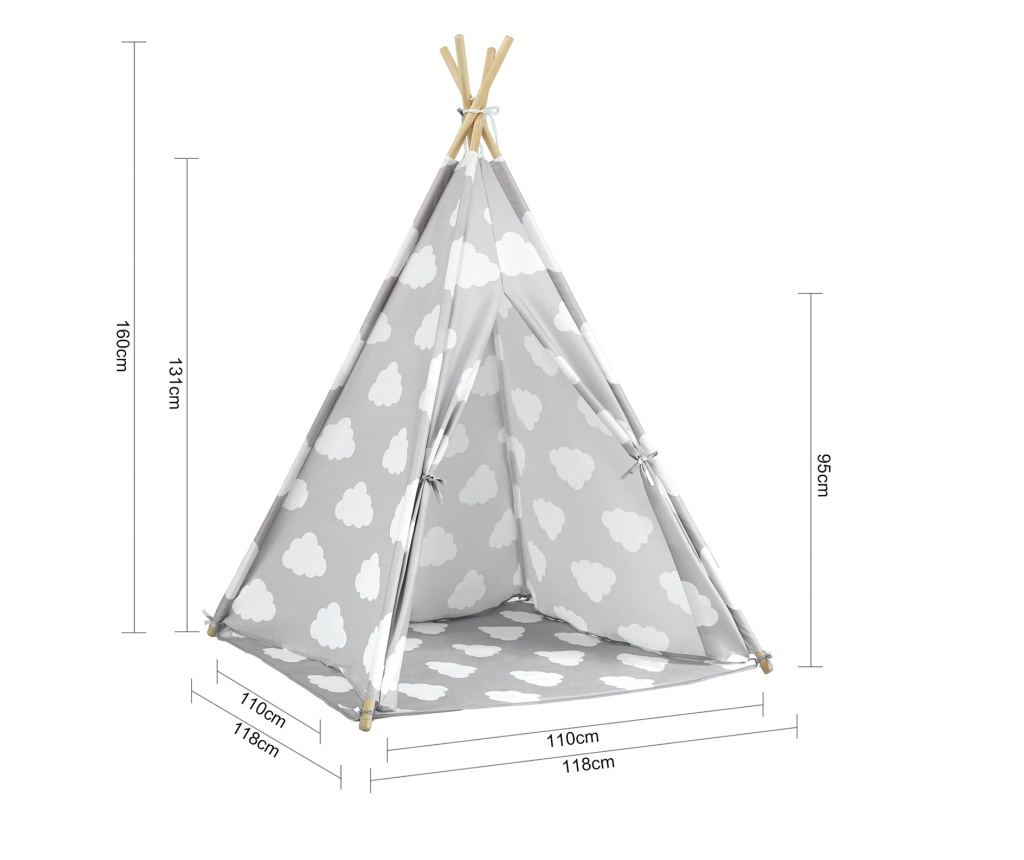 SoBuy Kindertipi Speeltent met Vloermat - Indiaanse Speeltent voor Kinderen - 118x118x160 cm