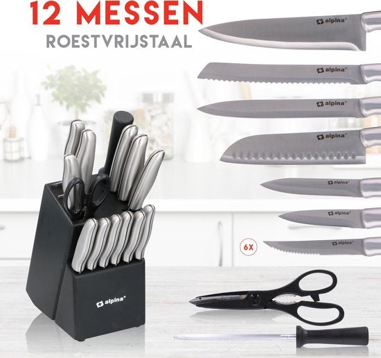 alpina Messenset - Messenblok - 15-delig - RVS - Zwart/ Zilver