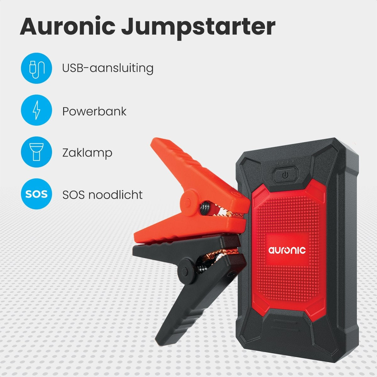 Auronic 12V Jumpstarter voor Auto u2013 600A / 7.200 mAh u2013 4-in-1 starthulp u2013 Incl. tas - Rood/Zwart