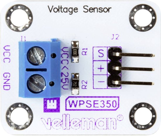 Whadda Spanningssensor, analoog, 0-25 VDC, Arduino, wit