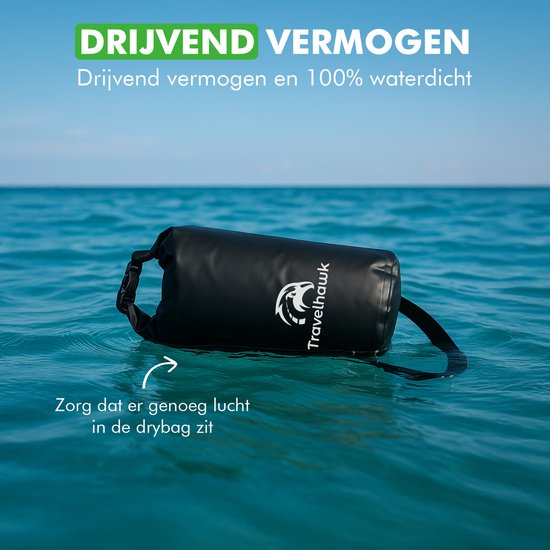 Travelhawk Drybag - Waterdichte Tas - Waterproof Drybag - Opberg Zak - 20 L - Outdoor Tas - Zwart
