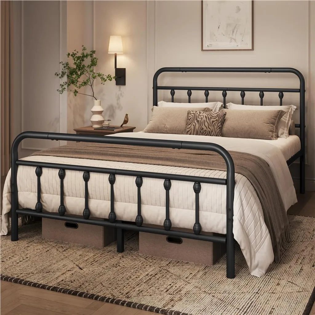 Yaheetech Metalen Bedframe - Lattenbodem - 140 x 200 cm - 32,5 cm Opbergruimte - Zwart