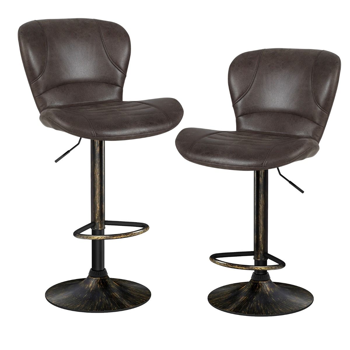 Coast Barkrukken Set van 2 - Verstelbaar 61-81 cm - Draaibaar met rugleuning en voetsteun - Bruin