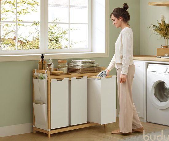 Budu Wasmand 3 vakken - Wassorteerder - Wasmanden Bamboe - 150L
