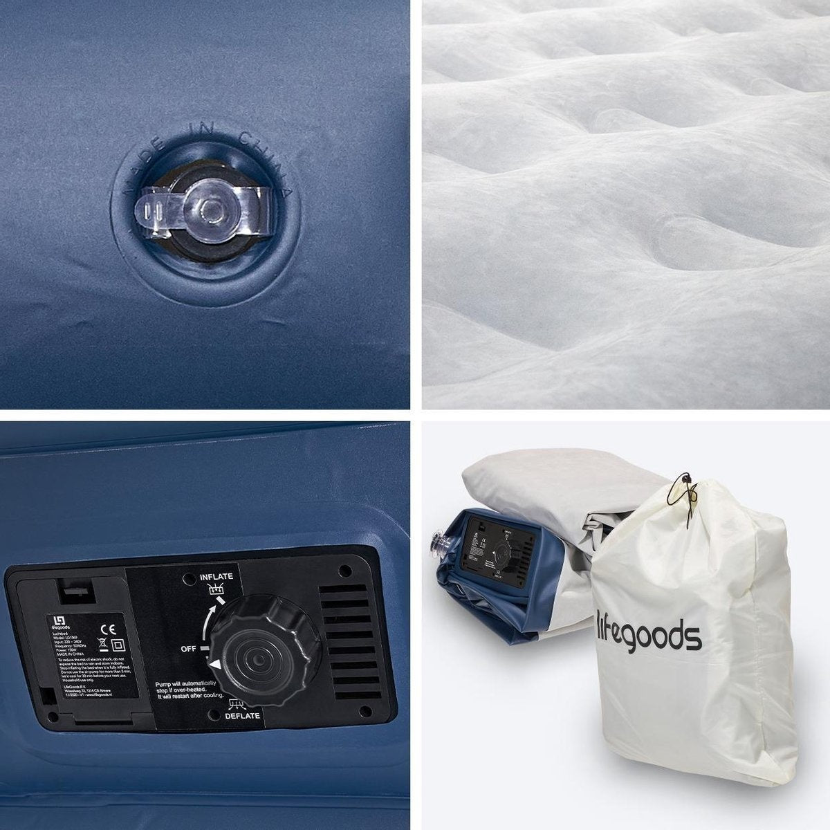 LifeGoods luchtbed voor 2 personen geïntegreerde pomp incl. draagtas en reparatieset Blauw
