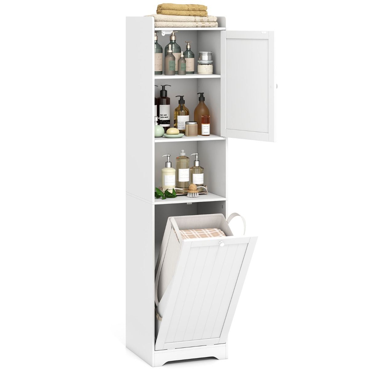 Coast Badkamerkast met waszak - hoge smalle opbergkast - verstelbare plank - wit 170 cm