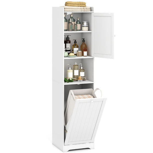 Coast Badkamerkast met waszak - hoge smalle opbergkast - verstelbare plank - wit 170 cm