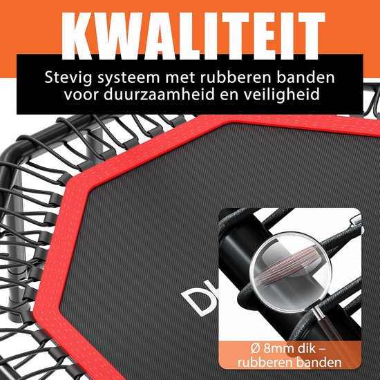 DH FitLife Opvouwbare Fitness Trampoline Ø121 cm – Indoor Trampoline zonder Installatie – Met 3 Verstelbare Handgrepen – Stevig & Stil, tot 150 kg, Voor Kinderen & Volwassenen