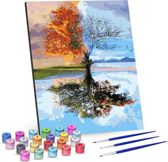 Rubye® Schilderen Op Nummer Volwassenen – Vier Seizoenen – Met Canvas Schildersdoek en Penselen - 40x50cm