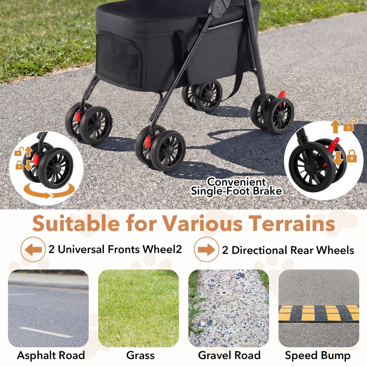 Coast Opvouwbare Dubbele Huisdierenwagen - 3-in-1 met afneembare transportboxen - terreinwielen - black