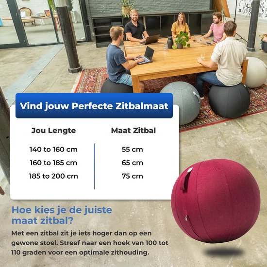 Backerz Zitbal 65 CM - Zitballen met Hoes Linnen - Ergonomische Bureaustoel Kantoor en Thuis - Luxe Yoga Bal - Rood