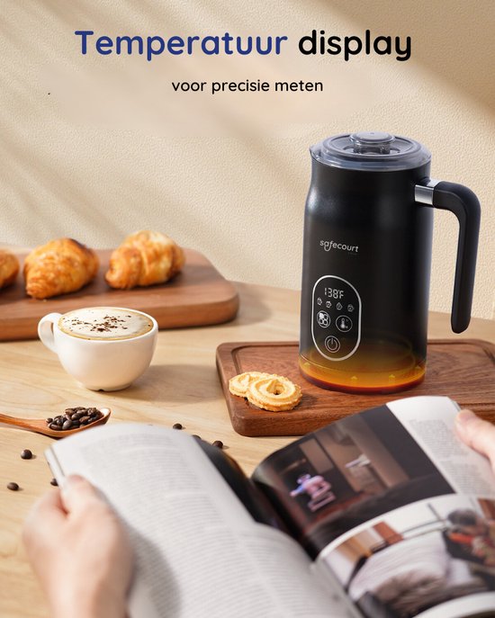 Safecourt Kitchen Melkopschuimer 4-in-1 – Elektrisch – Zwart – Voor Cappuccino & Latte