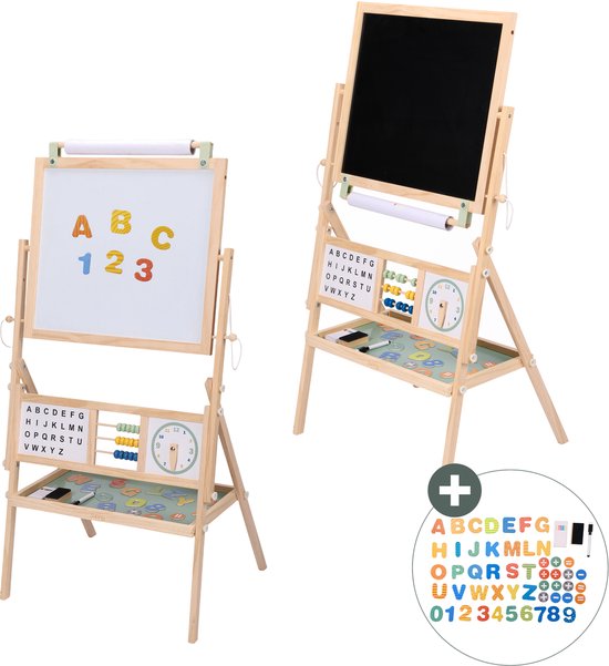 Sunny Mika houten activiteitsezel - Whiteboard, krijtbord en pegboard - 47 x 41 x 145 cm