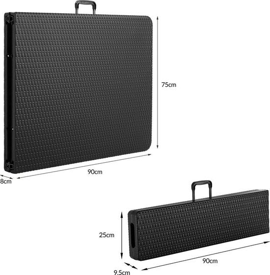 Casaria Picknickset – 2 Banken 1 Tafel Kunststof Metaal - Zwart