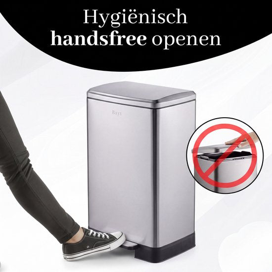 Bayt Prullenbak - Prullenbak 60 Liter - Pedaalemmer 60 liter - Vuilnisbak 60 liter - Afvalbak - RVS - Zilver