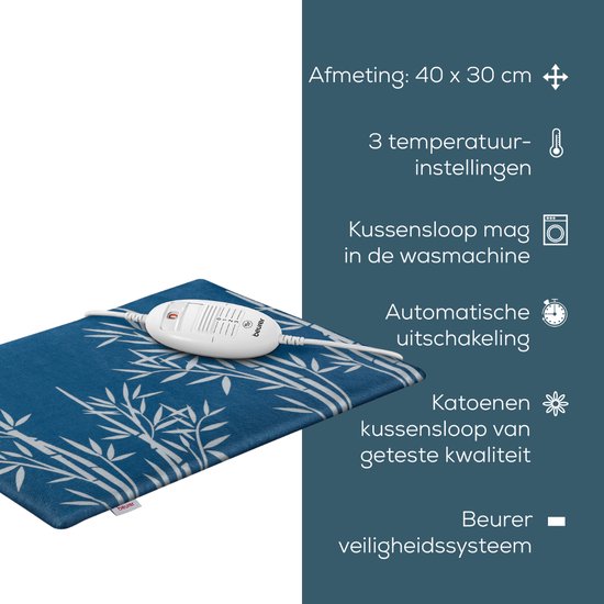 Beurer HK 35 Cosy Elektrisch Warmtekussen – 40×30 cm – 3 Warmtestanden – Zacht Fleece – Automatische Uitschakeling – BSS Veiligheidssysteem – Machinewasbaar – 3 Jaar Garantie