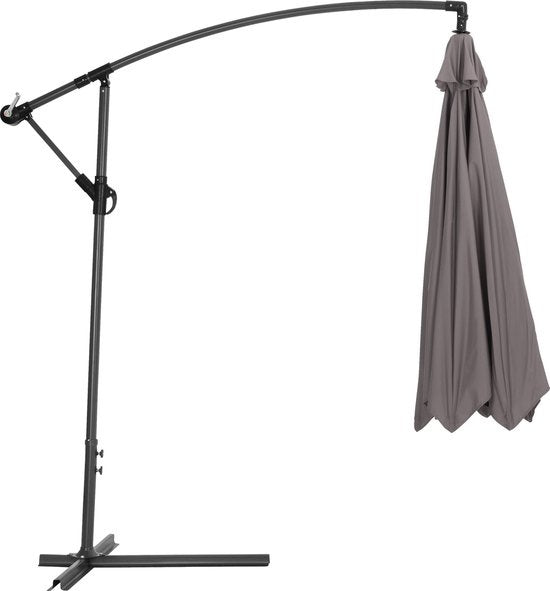 tectake® - Aluminium zweefparasol - Doorsnede 350 cm - Draaibaar - Kantelbaar (traploos verstelbaar) - UV-bescherming - Incl. beschermhoes - grijs